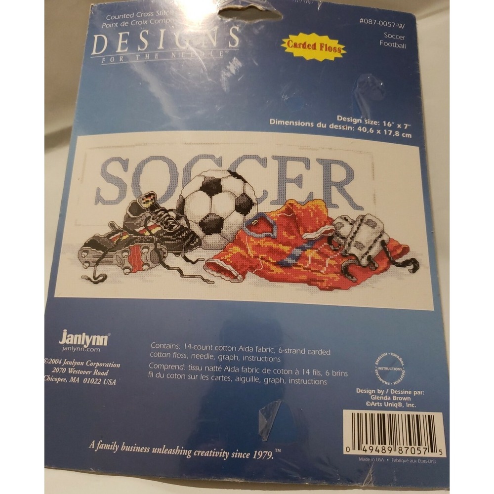COUNTED CROSS STITCH KIT JANLYNN‎ SOCCER FOOTBALL New Sealed C-1